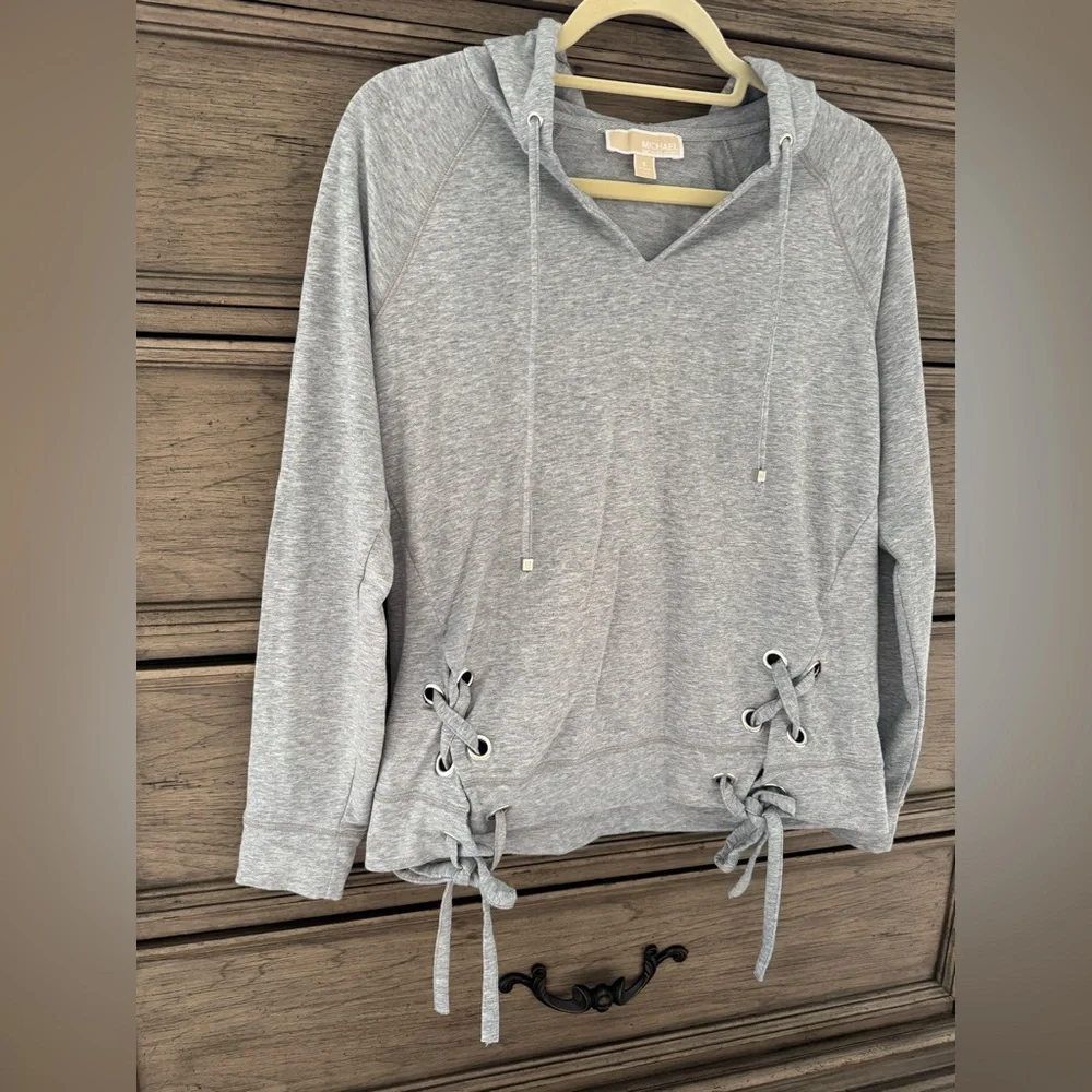 Michael Kors Hoodie EUC Gray Lace up Grommet Long Sleeve Tee Sweatshirt